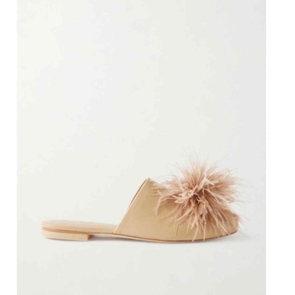 Cult Gaia Ray Neutral Tan Ostrich Feathers Miles Flats SZ 9.5/39.5 - Picture 14 of 15